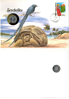 Сейшельские Острова (Сейшелы) 5 центов 1975 ФАО - Выращивайте больше еды, в конверте с маркой (КПД - Конверт первого дня Гашения) KM 18 алюминий UNC 9005-26