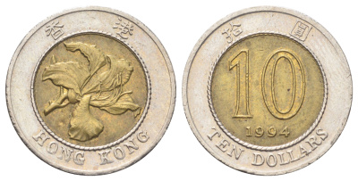 Гонконг 10 долларов 1994 KM 70 биметалл 4700-513