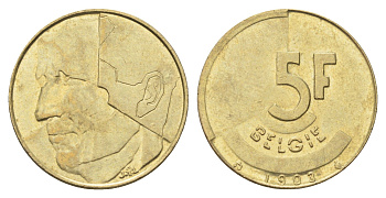 Бельгия 5 франков 1993 Belgie, Бодуэн I (1951-1993) KM 164 медь алюминий никель 4706-335