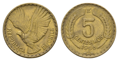 Чили 5 сентесимо 1966 KM 190 алюминиевая бронза 4688-252
