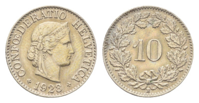 Швейцария 10 раппенов 1928 B KM 27 медно-никель 4708-143