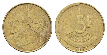 Бельгия 5 франков 1986 Belgique, Бодуэн I (1951-1993) KM 163 медь алюминий никель 4706-212