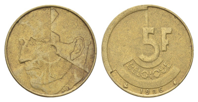 Бельгия 5 франков 1986 Belgique, Бодуэн I (1951-1993) KM 163 медь алюминий никель 4706-212