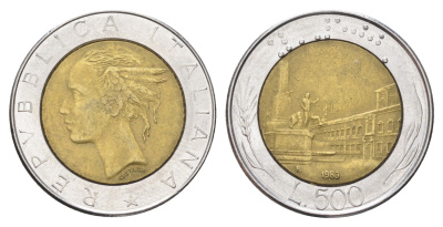 Италия 500 лир 1983 R, Квиринальский дворец в Риме KM 111 биметалл 4704-942