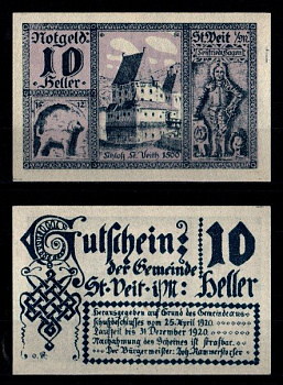 Австрия, Санкт-Файт-им-Мюлькрайс 10 геллеров 1920 бумага UNC (пресс) 2193-34-1-1