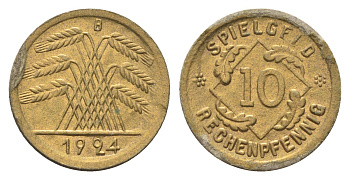 Германия игровой жетон в 10 рентенпфеннигов 1924 диаметр 21 мм, вес 0,3 гр картон 4702-1021