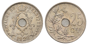 Бельгия 25 сантимов 1929 Belgique, Альберт I (1909-1934) KM 68 медно-никель UNC 270-1522