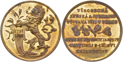 БОГЕМИЯ МЕДАЛЬ 1891 МЕЖДУНАРОДНАЯ ЮБИЛЕЙНАЯ ВЫСТАВКА В ПРАГЕ (1791-1891), ДИАМЕТР 36,5 ММ. жёлтый металл 4184-712