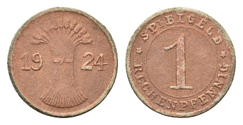 Германия игровой жетон в 1 рентенпфенниг 1924 диаметр 17 мм картон 4702-934