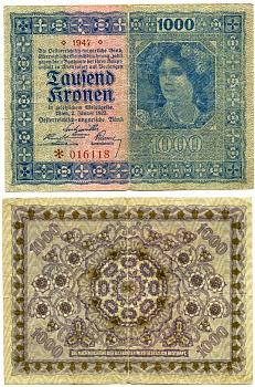 АВСТРИЯ 1000 КРОН 1922 Pick 78 бумага 3295-13-1