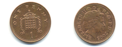 Великобритания 1 пенни 2005 Елизавета II (1952-2022) KM 986, Spink 4710 (B5) сталь плакированная медью 177-561