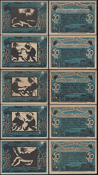 Лихтенштайн полный набор из 5 нотгельдов (50 пфеннигов) 1921 Mehl Grabowski 798.1 бумага UNC (пресс) 7556-19-2-2