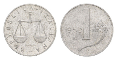 Италия 1 лира 1958 R KM 91 алюминий 4547-1062