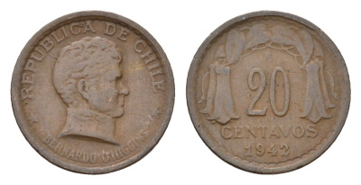 Чили 20 сентаво 1942 KM 177 медь 4689-134