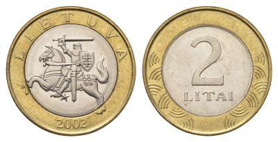 Литва 2 лита 2002 KM 112 биметалл UNC 4364-1954