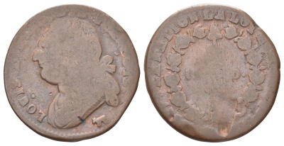 Франция 12 денье 1791-1793 Людовик XVI (1774-1792) KM 600 бронза 4707-725