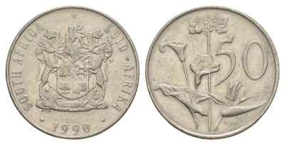 ЮАР 50 центов 1990 Зантедеския Эллиота (калла), герб KM 87 никель 4597-322