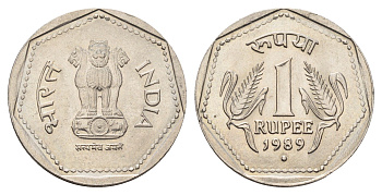 Индия 1 рупия 1989 KM 79.2 медно-никель UNC 4699-346