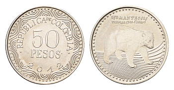 Колумбия 50 песо 2012 KM 295 сталь плакированная никелем UNC 4696-1246