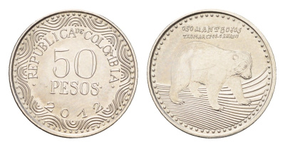 Колумбия 50 песо 2012 KM 295 сталь плакированная никелем UNC 4696-1246