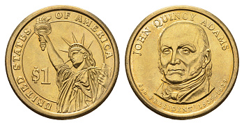 США 1 доллар 2008 D, Президент США - Джон Куинси Адамс (1825-1829) KM 427 медь с марганцево-латунным покрытием UNC 4698-921