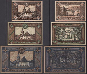 Лаухштедт полный набор из 3 нотгельдов (10, 25 и 50 пфеннигов) ND (1921) Grabowski L17.1 бумага UNC (пресс) 2193-2-1-1