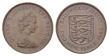 Джерси 2 пенса 1980 герб, Елизавета II (1952-2022) KM 31 бронза 4595-656