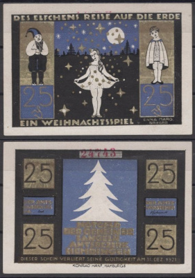 Лангельн 25 пфеннигов 1921 Путешествие эльфа на Землю DeNG 2 764.1a-1/6 бумага UNC (пресс) 8608-10-1-2