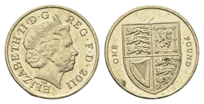 Великобритания 1 фунт 2011 Елизавета II (1952-2022) KM 1113 никель латунь 4691-836