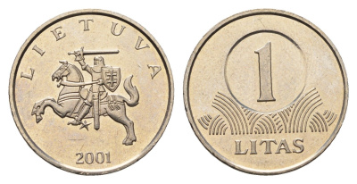 Литва 1 лит 2001 KM 111 медно-никель UNC 4364-1936