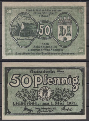 Либерозе 50 пфеннигов 1921 DeNG 2 L39.4c бумага UNC (пресс) 8608-25-2-1