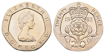 Великобритания 20 пенсов 1982 Елизавета II (1952-2022) KM 931, Spink 4230 (G1) медно-никель UNC 4697-644