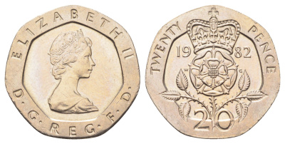 Великобритания 20 пенсов 1982 Елизавета II (1952-2022) KM 931, Spink 4230 (G1) медно-никель UNC 4697-644
