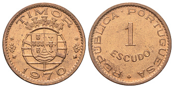 Португальский Тимор 1 эскудо 1970 год-тип KM 19 бронза UNC 4122-1221