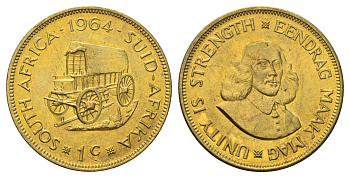 ЮАР 1 цент 1964 Ян ван Рибек KM 57 латунь UNC 4531-244