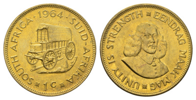 ЮАР 1 цент 1964 Ян ван Рибек KM 57 латунь UNC 4531-244
