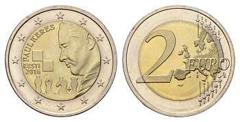 Эстония 2 евро 2016 100 лет со дня рождения Пауля Кереса KM 78 биметалл UNC 4695-121