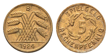 Германия игровой жетон в 5 рентенпфеннигов 1924 диаметр 18 мм, вес 0,2 гр картон 4702-1011