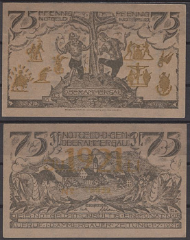 Обераммергау 75 пфеннигов 1921 Mehl Grabowski 992.6-3/3 бумага UNC (пресс) 8613-29-2-1