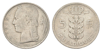 Бельгия 5 франков 1949 Belgique, Бодуэн I (1951-1993) KM 134 медно-никель 4704-1047