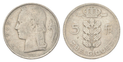 Бельгия 5 франков 1949 Belgique, Бодуэн I (1951-1993) KM 134 медно-никель 4704-1047