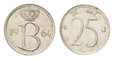 Бельгия 25 сантимов 1964 Belgique, Бодуэн I (1951-1993) KM 153 медно-никель 4705-323