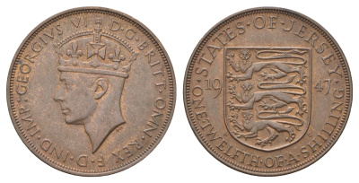 Джерси 1/12 шиллинга 1947 Георг VI (1936-1952) KM 18 бронза 4692-935