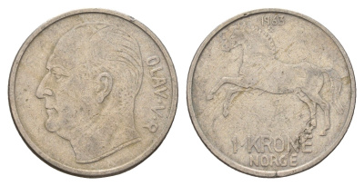 Норвегия 1 крона 1963 Улаф V (1957-1991) KM 409 медно-никель 4703-257