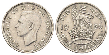 Великобритания 1 шиллинг 1950 Георг VI (1936-1952), Английский герб KM 876, Spink 4108 медно-никель 4698-1034