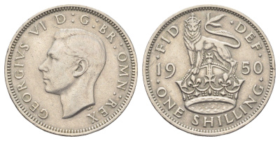 Великобритания 1 шиллинг 1950 Георг VI (1936-1952), Английский герб KM 876, Spink 4108 медно-никель 4698-1034