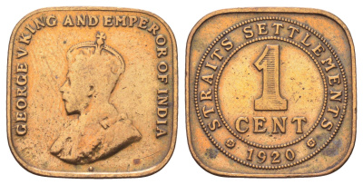 Стрейтс-Сетлментс (Стрейтс Сетлментс) 1 цент 1920 Георг V (1910-1936) KM 32 бронза 4697-1254