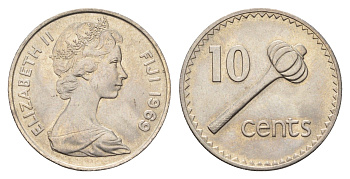 Фиджи 10 центов 1969 Елизавета II (1952-2022), булава KM 30 медно-никель UNC 4698-1124