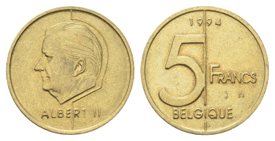 Бельгия 5 франков 1994 Belgique, Альберт II KM 189 алюминиевая бронза 4706-346