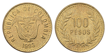 Колумбия 100 песо 1993 KM 285 латунь UNC 4698-214